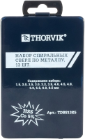 Thorvik TDBS13K5 Набор спиральных сверл по металлу HSS Co в металлическом кейсе, d1.5-6.5 мм, 13 предметов