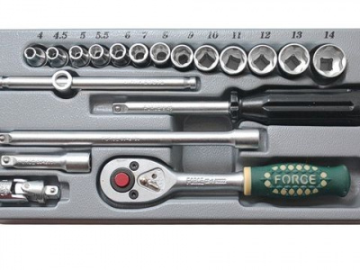 2203-72 1/4" Набор 6-ти гр.головок 4-14 mm и инструмента 19 пр.с цилиндр.трещоткой