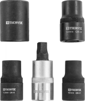 Thorvik PBCSS5 Набор головок торцевых и насадки со вставкой-битой с пятигранным профилем для обслуживания тормозных механизмов 1/2"DR, 5 предметов Thorvik PBCSS5 Набор головок торцевых и насадки со вставкой-битой с пятигранным профилем для обслуживания тормозных механизмов 1/2"DR, 5 предметов