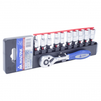 Набор торцевых головок с трещоткой 1/4", 4-13 мм, 11 предметов МАСТАК 0-2011H Набор торцевых головок с трещоткой 1/4", 4-13 мм, 11 предметов МАСТАК 0-2011H