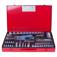 Набор торцевых головок с принадлежностями 1/4", 3/8", 1/2", шестигранные, 4-32 мм, 62 предмета KING TONY 9563MR01