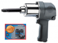 Гайковерт пневматический ударный 1/2", 881 Нм, удлиненный, в комплекте 3 торцевые головки KING TONY P33412-050B Гайковерт пневматический ударный 1/2", 881 Нм, удлиненный, в комплекте 3 торцевые головки KING TONY P33412-050B