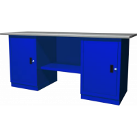 Верстак с двумя тумбами:Две тумбы с 2 полками, дверцы легко переставляются для открывания в нужную сторону.Габаритные размеры: 1900х686х845 мм.Нагрузка на изделие до 1500 кг.Нагрузка на ящик 50 кг.Возможна дополнительная комплектация верстака перфори