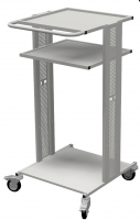 Тележка диагностическая открытая:Возможность горизонтальной и вертикальной установки системного блока.Регулируемая в 3х положениях по высоте полка (шаг 250мм).Возможность установки тумб серии Стандарт.Все колеса поворотные  2 из них с тормозом.Порошк