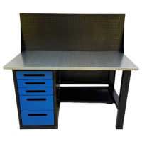 Верстак GWT-V1400BL4 Great Wolf - однотумбовый, 5 ящиков, с экраном, синий, 1400x700мм Верстак GWT-V1400BL4 Great Wolf - однотумбовый, 5 ящиков, с экраном, синий, 1400x700мм