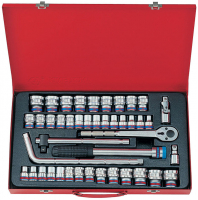 Набор торцевых головок с принадлежностями 1/2", двенадцатигранные, 8-32 мм, 3/8"-1-1/4", 43 предмета KING TONY 4044CR Набор торцевых головок с принадлежностями 1/2", двенадцатигранные, 8-32 мм, 3/8"-1-1/4", 43 предмета KING TONY 4044CR