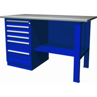 Верстак с одной тумбой:Тумба с 6 ящиками.Габаритные размеры:1390x686x845 ммНагрузка на изделие до 1000 кг.Нагрузка на ящик 50 кг.Возможна дополнительная комплектация верстака перфорированными панелями для размещения инструмента и оснастки, а так же с