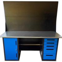 Верстак GWT-V1800B5 Great Wolf - двухтумбовый, 5 ящиков, тумба с дверью, два экрана, синий 1800x700мм Верстак GWT-V1800B5 Great Wolf - двухтумбовый, 5 ящиков, тумба с дверью, два экрана, синий 1800x700мм