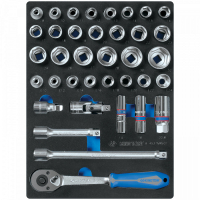 Набор торцевых головок 1/2"" с принадлежностями, шестигранные, ложемент, 37 предметов