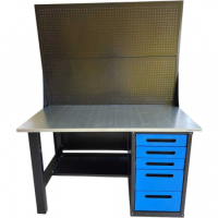 Верстак GWT-V1400B5 однотумбовый, 5 ящиков, с двумя экранами, синий 1400x700, Great Wolf Верстак GWT-V1400B5 однотумбовый, 5 ящиков, с двумя экранами, синий 1400x700, Great Wolf