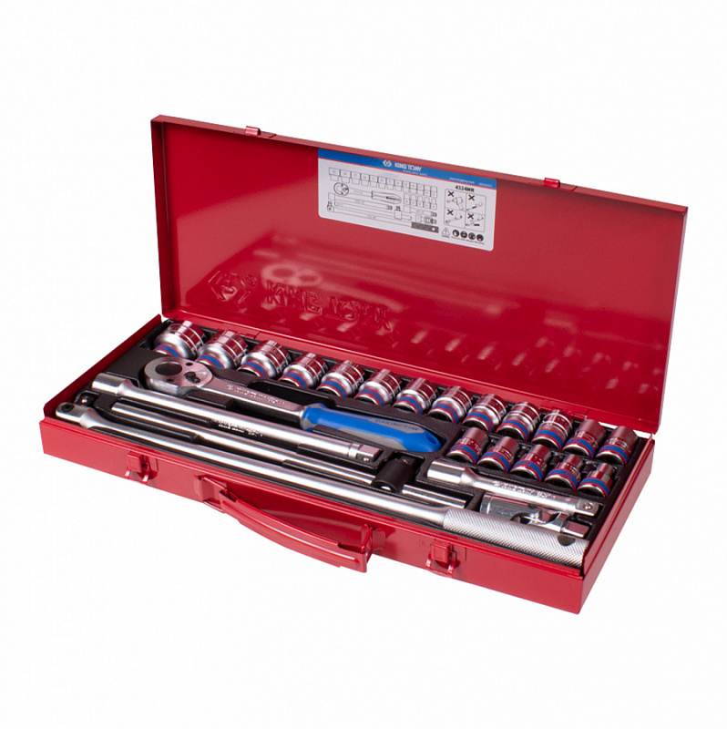 Набор торцевых головок с принадлежностями 1/2"", шестигранные, 10-32 мм, 24 предмета Набор торцевых головок с принадлежностями 1/2"", шестигранные, 10-32 мм, 24 предмета