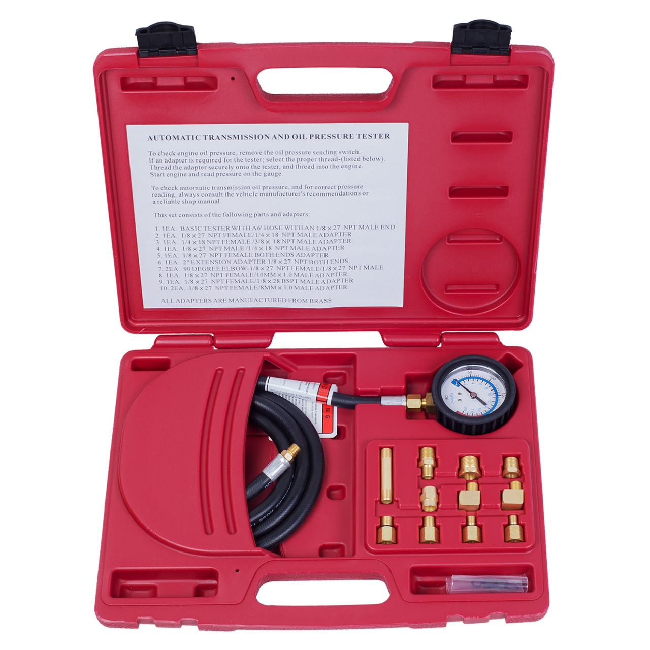 Манометр для измерения давления масла, 0-21 бар, комплект адаптеров МАСТАК 120-20012C Манометр для измерения давления масла, 0-21 бар, комплект адаптеров МАСТАК 120-20012C