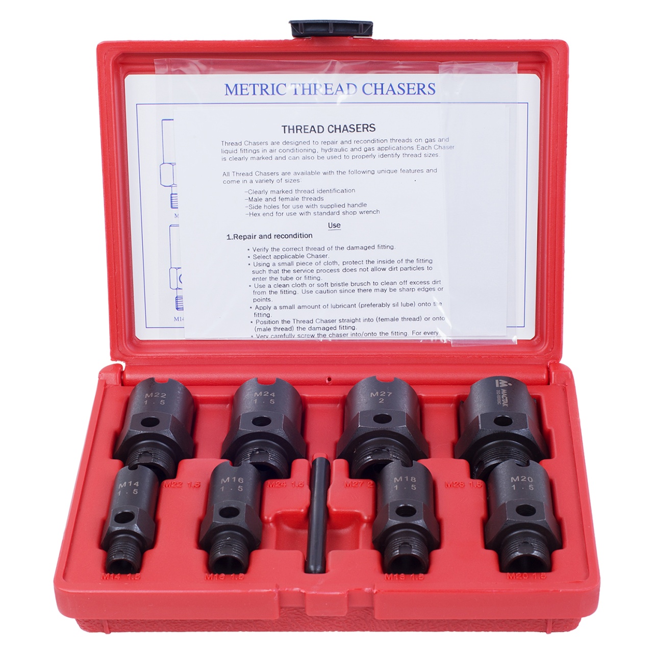 Набор для восстановления резьб штуцеров системы кондиционирования, кейс, 9 предметов МАСТАК 352-00009C Набор для восстановления резьб штуцеров системы кондиционирования, кейс, 9 предметов МАСТАК 352-00009C