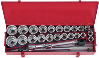 Набор торцевых головок с принадлежностями 3/4", двенадцатигранные, 22-50 мм, 7/8"-2", 26 предметов KING TONY 6226CR