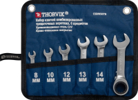Thorvik CSRWS6TB Набор ключей гаечных комбинированных трещоточных коротких в сумке, 8-17 мм, 6 предметов