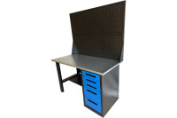 Верстак GWT-V1400B5 однотумбовый, 5 ящиков, с двумя экранами, синий 1400x700, Great Wolf Верстак GWT-V1400B5 однотумбовый, 5 ящиков, с двумя экранами, синий 1400x700, Great Wolf