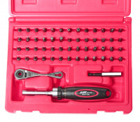 Набор бит c мини-трещоткой и отверткой с храповым механизмом 55 предметов в кейсе JTC