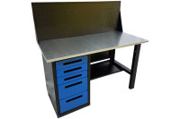 Верстак GWT-V1400BL4 Great Wolf - однотумбовый, 5 ящиков, с экраном, синий, 1400x700мм Верстак GWT-V1400BL4 Great Wolf - однотумбовый, 5 ящиков, с экраном, синий, 1400x700мм