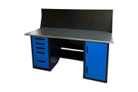 Верстак GWT-V1800BL4 Great Wolf - двухтумбовый, 5 ящиков, тумба с дверью, экран, синий 1800x700мм Верстак GWT-V1800BL4 Great Wolf - двухтумбовый, 5 ящиков, тумба с дверью, экран, синий 1800x700мм