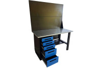 Верстак GWT-V1400BL5 Great Wolf - однотумбовый, 5 ящиков, с двумя экранами, синий 1400x700мм Верстак GWT-V1400BL5 Great Wolf - однотумбовый, 5 ящиков, с двумя экранами, синий 1400x700мм