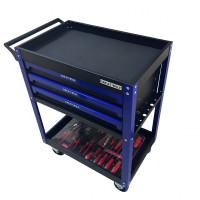 Инструментальная тележка с инструментом GW-3ST2 Blue (Great Wolf, 324 поз) с полкой и тремя ящиками Инструментальная тележка с инструментом GW-3ST2 Blue (Great Wolf, 324 поз) с полкой и тремя ящиками