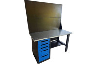 Верстак GWT-V1400BL5 Great Wolf - однотумбовый, 5 ящиков, с двумя экранами, синий 1400x700мм Верстак GWT-V1400BL5 Great Wolf - однотумбовый, 5 ящиков, с двумя экранами, синий 1400x700мм