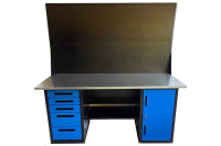 Верстак GWT-V1800BL5 Great Wolf - двухтумбовый, 5 ящиков, тумба с дверью, два экрана, синий 1800x700мм Верстак GWT-V1800BL5 Great Wolf - двухтумбовый, 5 ящиков, тумба с дверью, два экрана, синий 1800x700мм