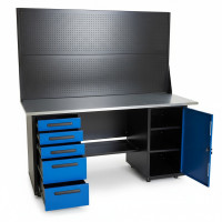 Верстак GWT-V1800BL5 Great Wolf - двухтумбовый, 5 ящиков, тумба с дверью, два экрана, синий 1800x700мм Верстак GWT-V1800BL5 Great Wolf - двухтумбовый, 5 ящиков, тумба с дверью, два экрана, синий 1800x700мм
