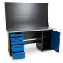 Верстак GWT-V1800BL5 Great Wolf - двухтумбовый, 5 ящиков, тумба с дверью, два экрана, синий 1800x700мм