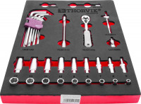 Thorvik UTS25STE Набор торцевых головок 1/4" с принадлежностями в EVA ложементе 280х375 мм, 25 предметов