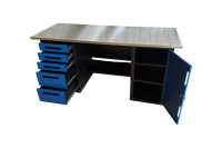 Верстак GWT-V1800BL3 Great Wolf - двухтумбовый, 5 ящиков, тумба с дверью, синий 1800x700мм Верстак GWT-V1800BL3 Great Wolf - двухтумбовый, 5 ящиков, тумба с дверью, синий 1800x700мм