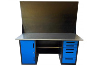 Верстак GWT-V1800B5 Great Wolf - двухтумбовый, 5 ящиков, тумба с дверью, два экрана, синий 1800x700мм Верстак GWT-V1800B5 Great Wolf - двухтумбовый, 5 ящиков, тумба с дверью, два экрана, синий 1800x700мм