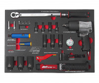 Набор инструментов 27 предметов слесарно-монтажный с пневмогайковертом в ложементе JTC