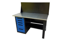 Верстак GWT-V1400BL4 Great Wolf - однотумбовый, 5 ящиков, с экраном, синий, 1400x700мм Верстак GWT-V1400BL4 Great Wolf - однотумбовый, 5 ящиков, с экраном, синий, 1400x700мм