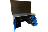 Верстак GWT-V1800B5 Great Wolf - двухтумбовый, 5 ящиков, тумба с дверью, два экрана, синий 1800x700мм Верстак GWT-V1800B5 Great Wolf - двухтумбовый, 5 ящиков, тумба с дверью, два экрана, синий 1800x700мм