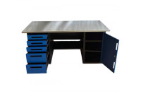 Верстак GWT-V1800BL3 Great Wolf - двухтумбовый, 5 ящиков, тумба с дверью, синий 1800x700мм Верстак GWT-V1800BL3 Great Wolf - двухтумбовый, 5 ящиков, тумба с дверью, синий 1800x700мм