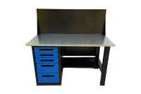 Верстак GWT-V1400BL4 Great Wolf - однотумбовый, 5 ящиков, с экраном, синий, 1400x700мм Верстак GWT-V1400BL4 Great Wolf - однотумбовый, 5 ящиков, с экраном, синий, 1400x700мм