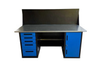 Верстак GWT-V1800BL4 Great Wolf - двухтумбовый, 5 ящиков, тумба с дверью, экран, синий 1800x700мм Верстак GWT-V1800BL4 Great Wolf - двухтумбовый, 5 ящиков, тумба с дверью, экран, синий 1800x700мм
