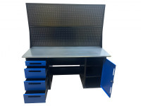 Верстак инструментальный двухтумбовый GWT-V1800BL2 Great Wolf, 4 ящика, тумба с дверью, два экрана, 1800х700