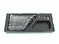 Jonnesway W106115SP Набор ключей гаечных комбинированных трещоточных с аксессуарами, 8-19 мм в ложементе, 15 предметов