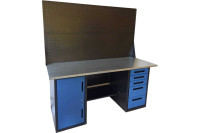 Верстак GWT-V1800B5 Great Wolf - двухтумбовый, 5 ящиков, тумба с дверью, два экрана, синий 1800x700мм Верстак GWT-V1800B5 Great Wolf - двухтумбовый, 5 ящиков, тумба с дверью, два экрана, синий 1800x700мм